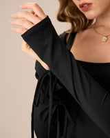 Women's Black Square Neck Long Sleeve Mini Dress - Threadford