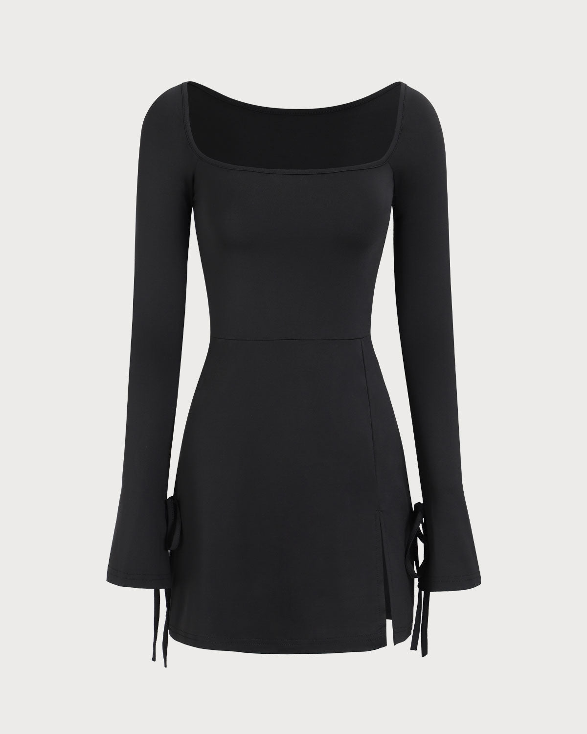 Women's Black Square Neck Long Sleeve Mini Dress - Threadford