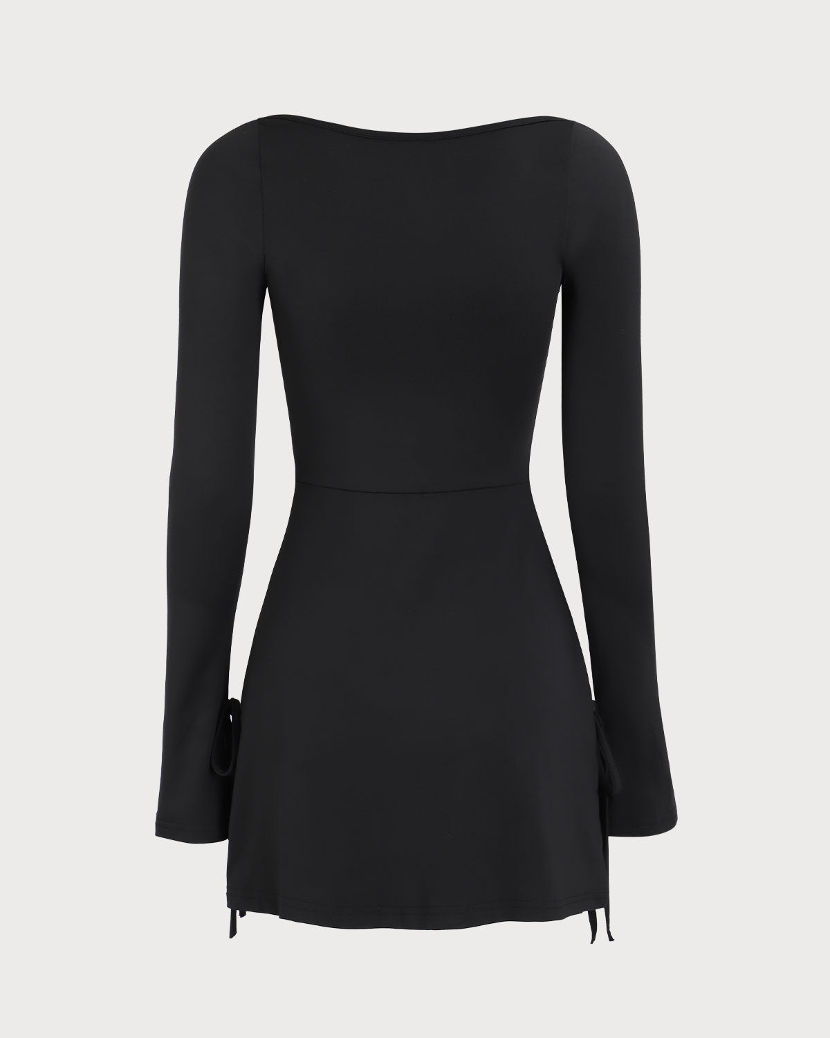 Women's Black Square Neck Long Sleeve Mini Dress - Threadford