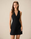 Women's Black V-Neck Sleeveless Mini Dress - Threadford