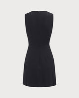 Women's Black V-Neck Sleeveless Mini Dress - Threadford