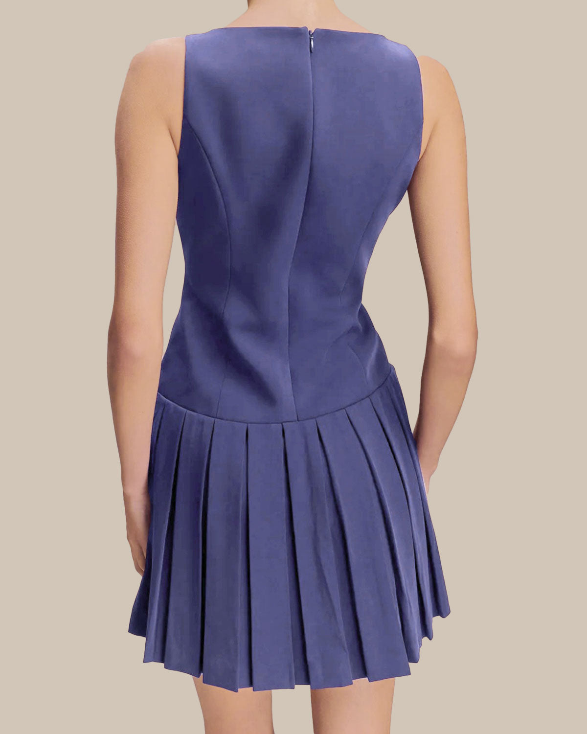 Blue Boat Neck Button Sleeveless Mini Dress - Threadford