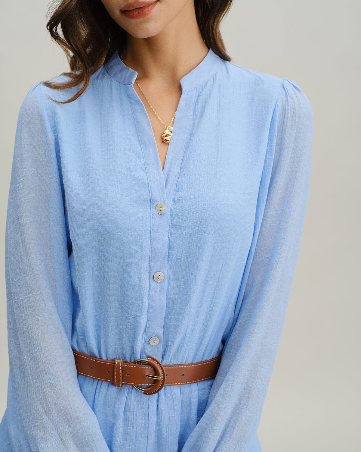 Blue V-Neck Tiered Mini Dress - Threadford