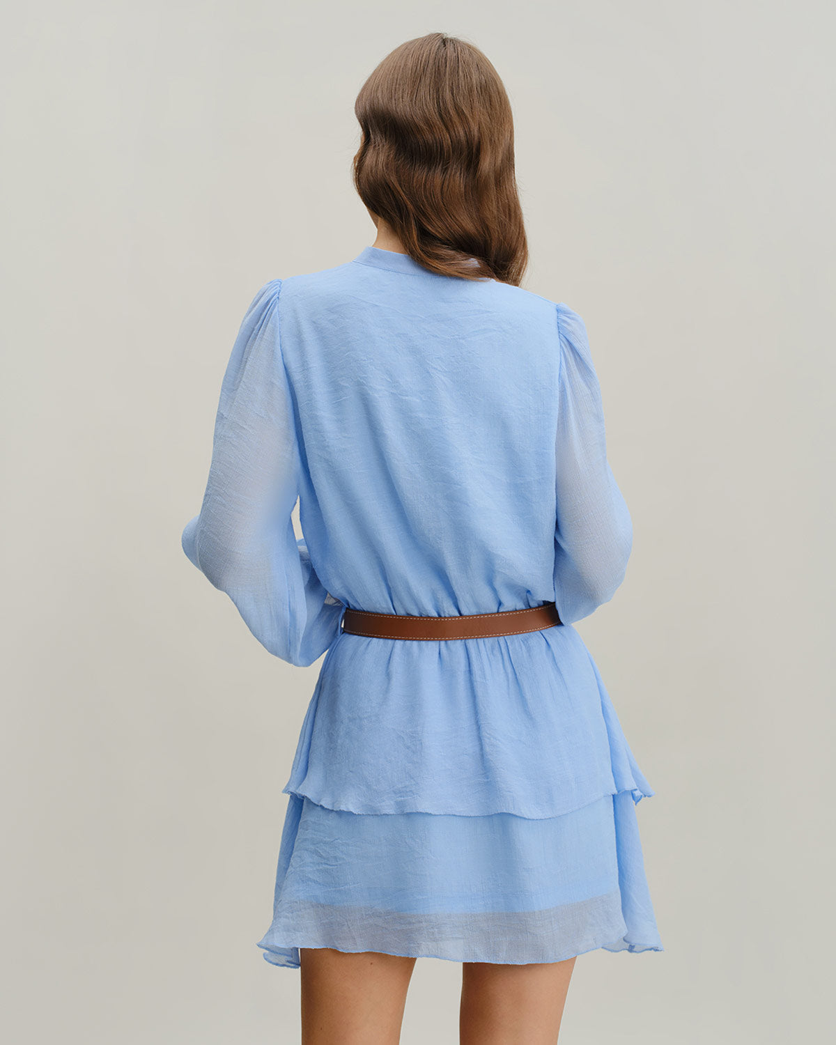 Blue V-Neck Tiered Mini Dress - Threadford