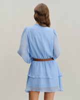 Blue V-Neck Tiered Mini Dress - Threadford