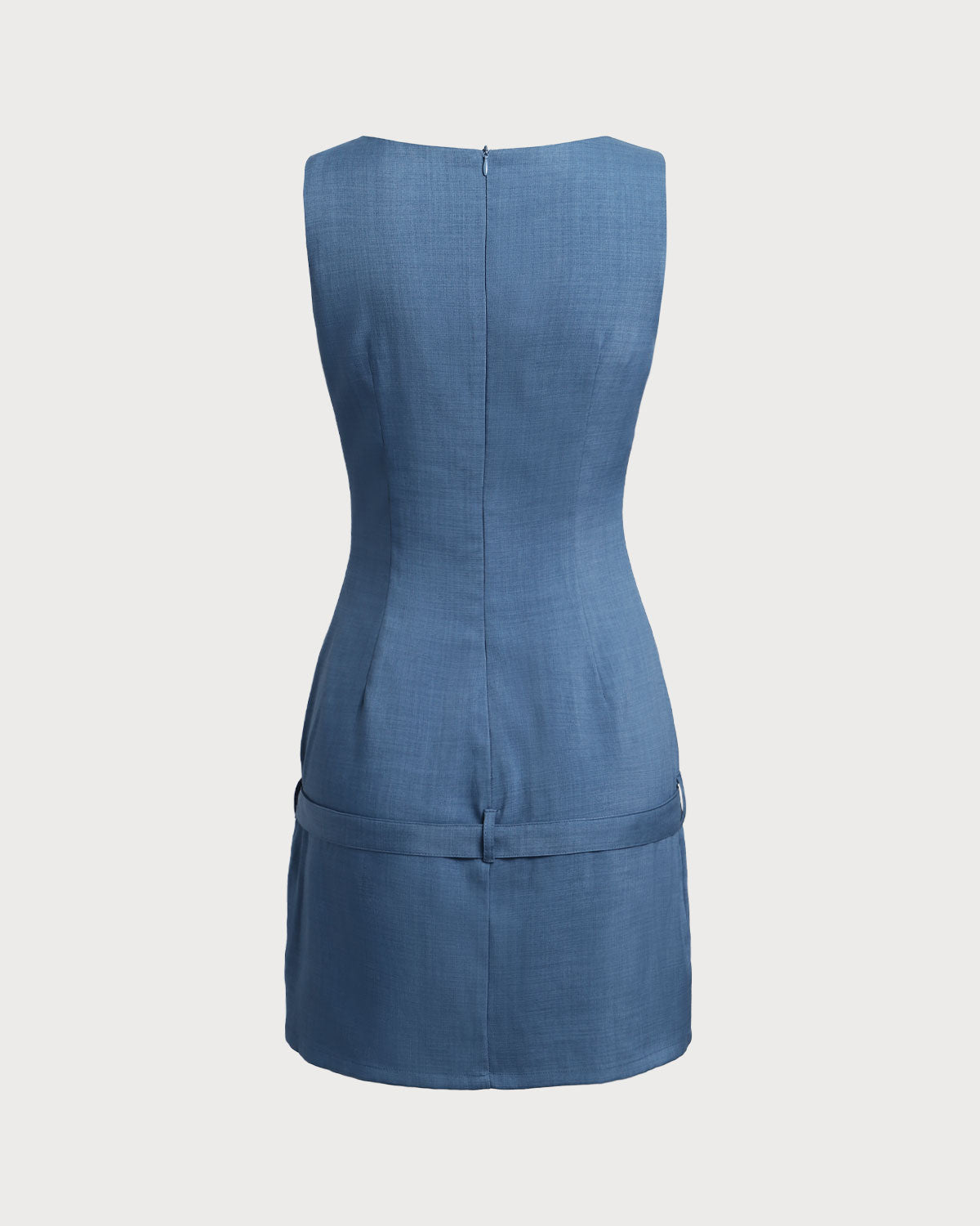 Blue Boat Neck Belted Mini Dress - Threadford