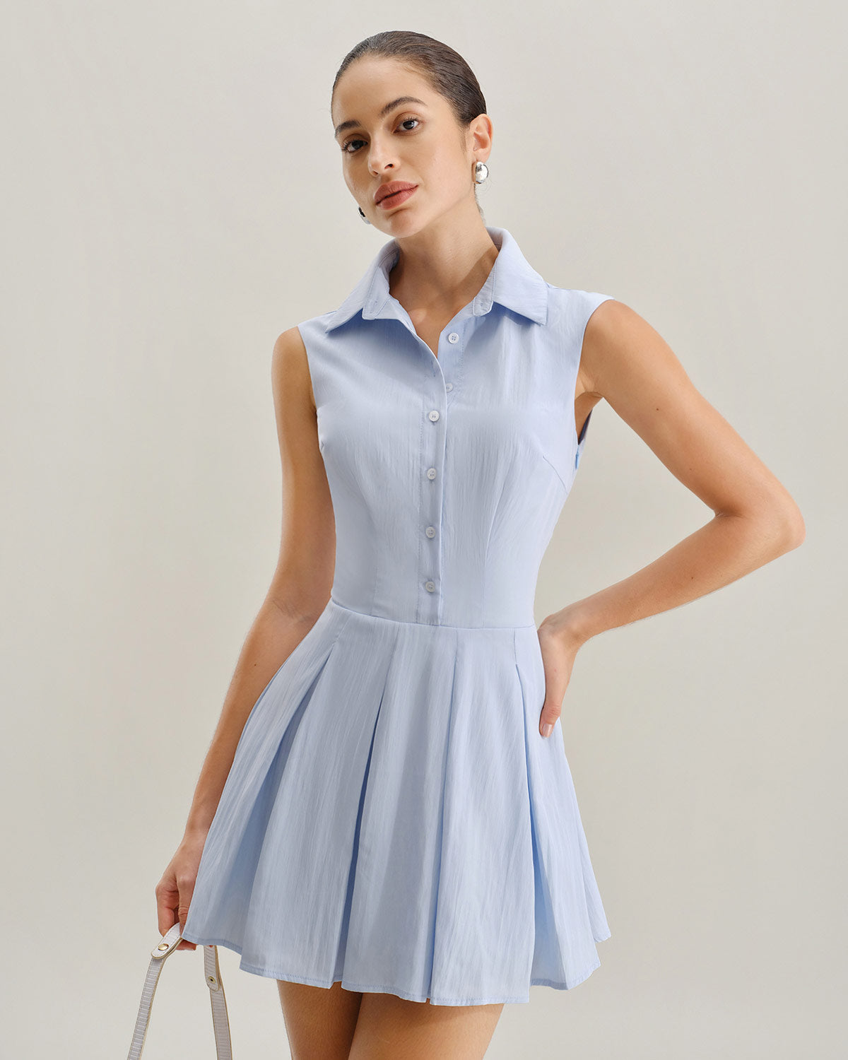 Blue Button A-Line Sleeveless Mini Dress - Threadford
