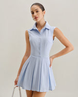 Blue Button A-Line Sleeveless Mini Dress - Threadford