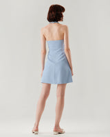 Blue Button Pocket Halter Mini Dress - Threadford