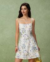 Blue Floral A-Line Slip Mini Dress - Threadford