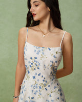 Blue Floral A-Line Slip Mini Dress - Threadford