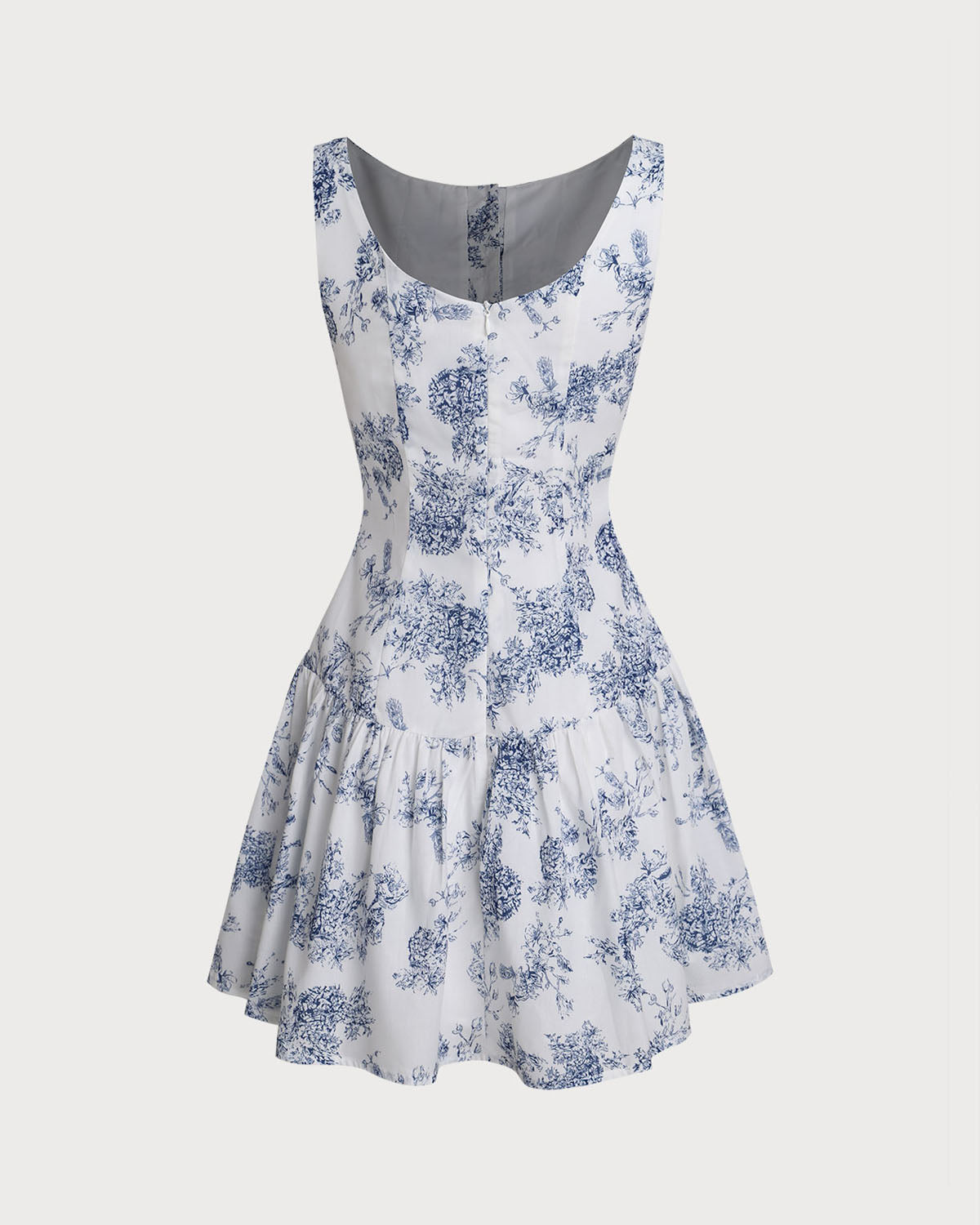 Blue Floral Boat Neck Sleeveless Mini Dress - Threadford