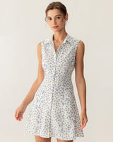 Blue Floral Pocket Sleeveless Mini Dress - Threadford