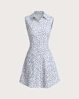 Blue Floral Pocket Sleeveless Mini Dress - Threadford