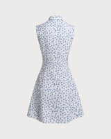 Blue Floral Pocket Sleeveless Mini Dress - Threadford