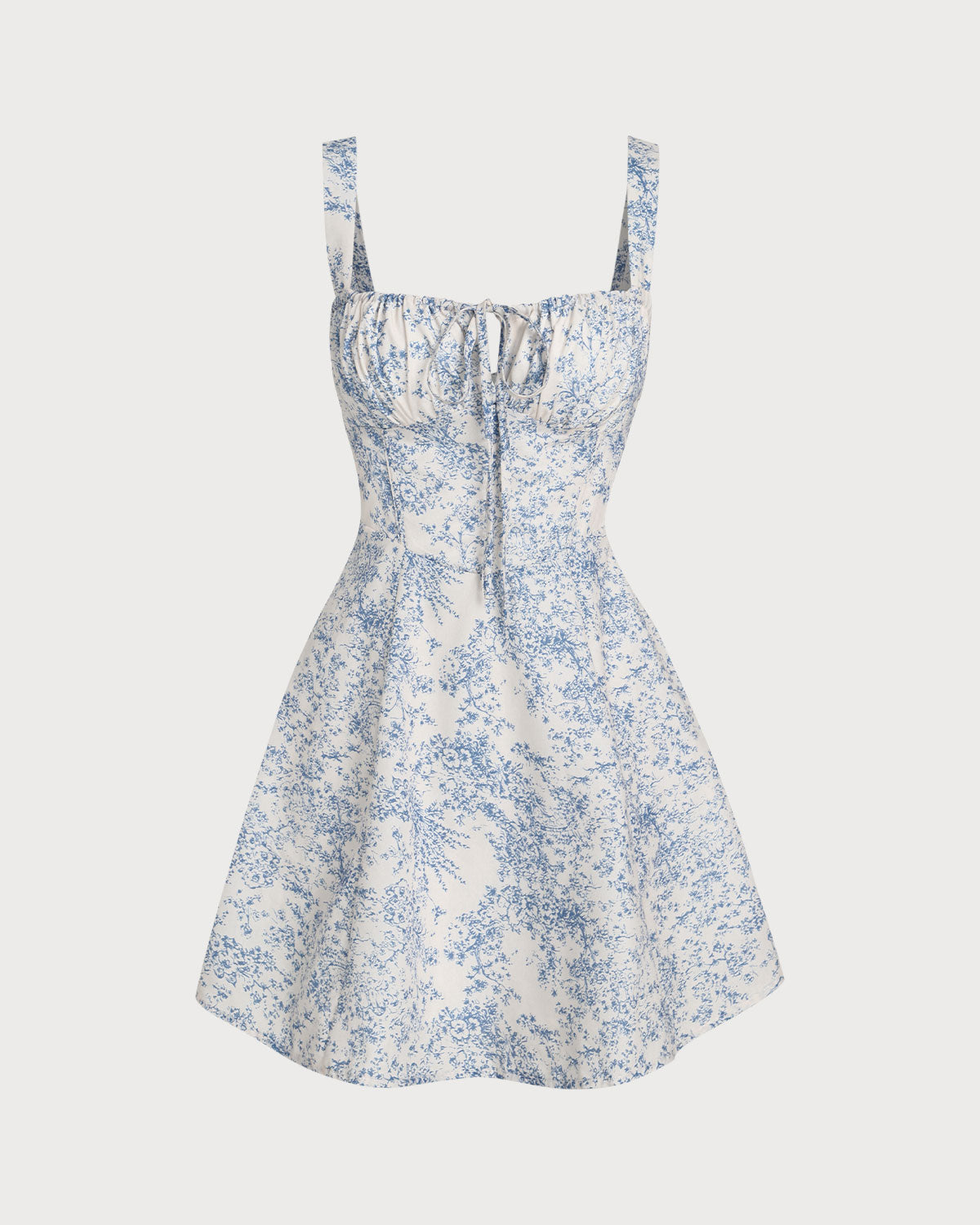 Blue Floral Ruched Slip Corset Mini Dress - Threadford