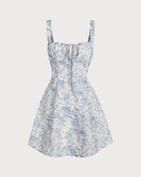 Blue Floral Ruched Slip Corset Mini Dress - Threadford