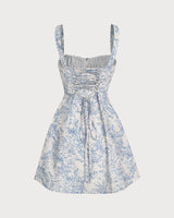 Blue Floral Ruched Slip Corset Mini Dress - Threadford