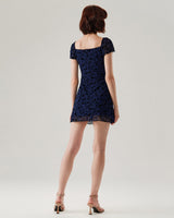Blue Floral Square Neck Mesh Mini Dress - Threadford