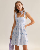 Blue Floral Square Neck Slip Mini Dress - Threadford