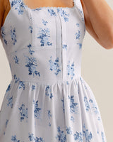Blue Floral Square Neck Slip Mini Dress - Threadford