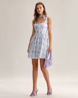 Blue Floral Square Neck Slip Mini Dress - Threadford