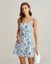 Blue Floral Tie-back Slip Mini Dress - Threadford