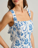 Blue Floral Tie-back Slip Mini Dress - Threadford
