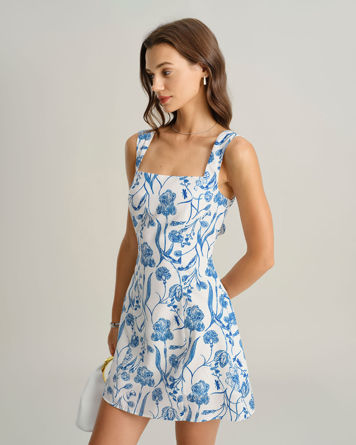 Blue Floral Tie-back Slip Mini Dress - Threadford
