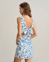 Blue Floral Tie-back Slip Mini Dress - Threadford