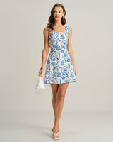 Blue Floral Tie-back Slip Mini Dress - Threadford