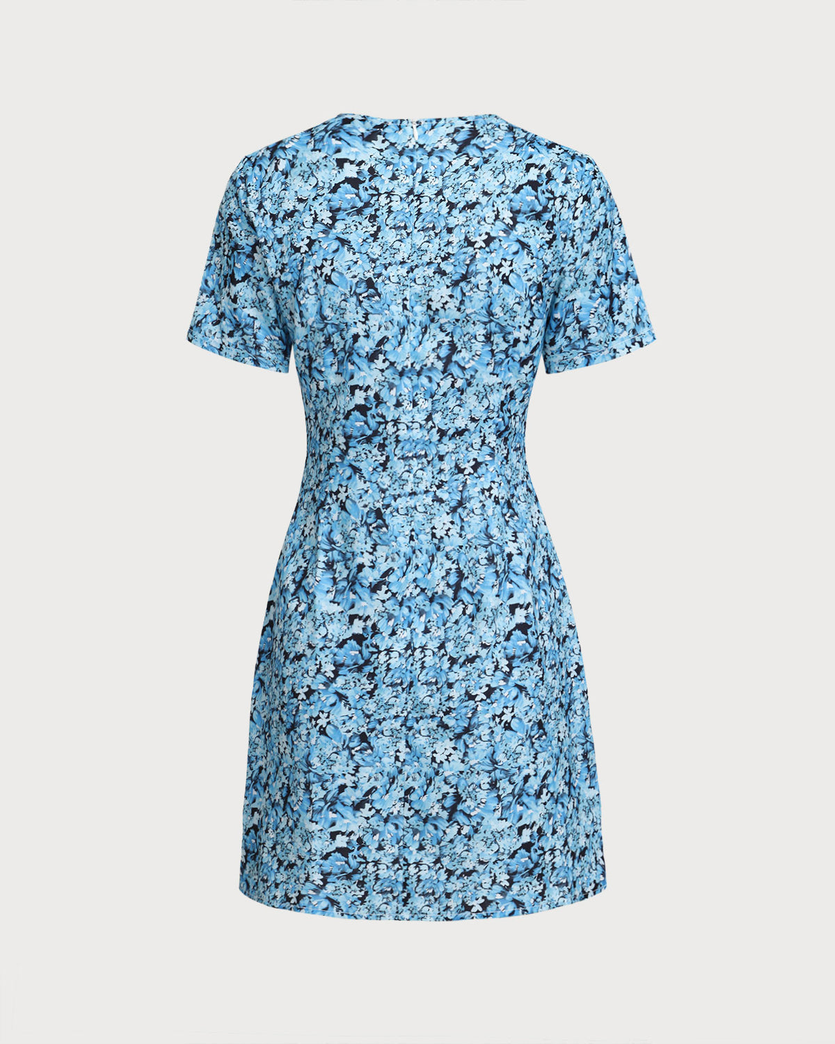 Blue Floral V-Neck Button Mini Dress - Threadford