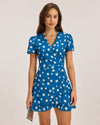 Blue Floral Wrap Mini Dress - Threadford