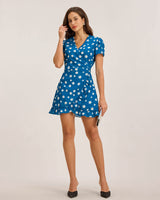 Blue Floral Wrap Mini Dress - Threadford