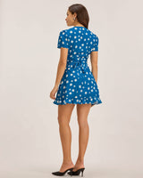 Blue Floral Wrap Mini Dress - Threadford