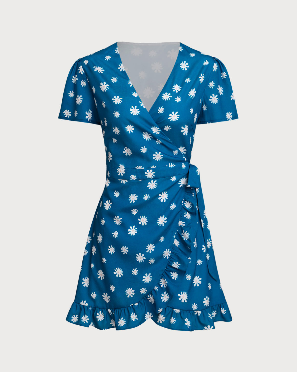 Blue Floral Wrap Mini Dress - Threadford