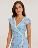 Blue Floral Wrap Mini Dress - Threadford
