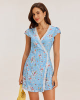 Blue Floral Wrap Mini Dress - Threadford