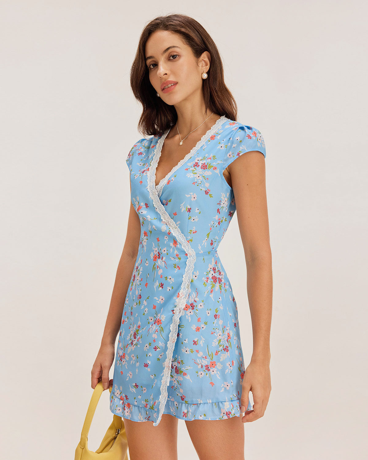 Blue Floral Wrap Mini Dress - Threadford