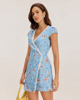Blue Floral Wrap Mini Dress - Threadford