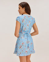 Blue Floral Wrap Mini Dress - Threadford