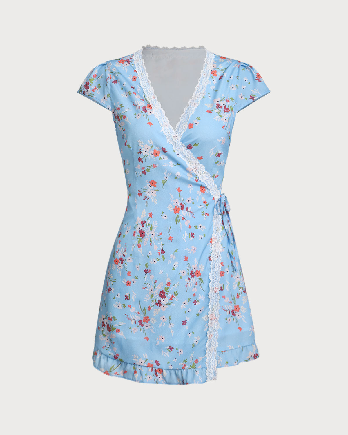 Blue Floral Wrap Mini Dress - Threadford