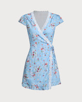 Blue Floral Wrap Mini Dress - Threadford