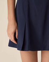 Blue Mock Neck Pleated Mini Dress - Threadford