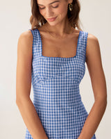 Blue Plaid Square Neck Slip Mini Dress - Threadford