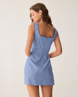 Blue Plaid Square Neck Slip Mini Dress - Threadford