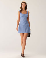 Blue Plaid Square Neck Slip Mini Dress - Threadford