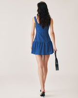 Blue Polka Dot Ruched Slip Mini Dress - Threadford