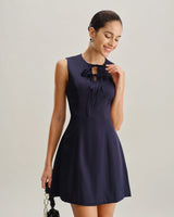Blue Round Neck Sleeveless A-Line Mini Dress - Threadford