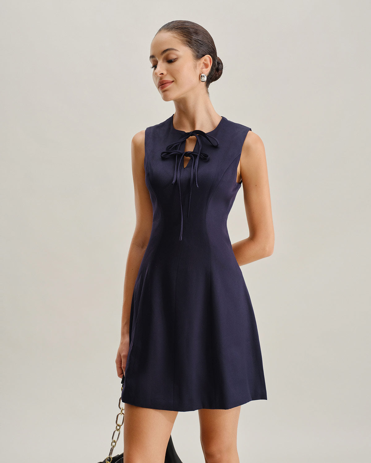 Blue Round Neck Sleeveless A-Line Mini Dress - Threadford